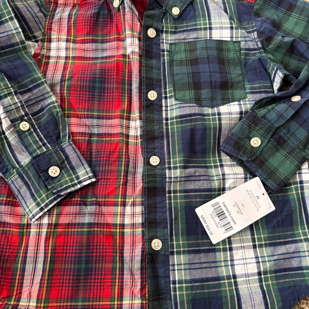 NWT’s Carter's Red and Blue Plaid Button Down Shirt size 2T - Picture 4 of 5